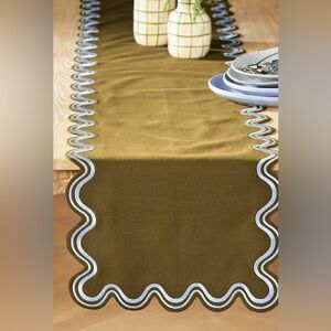 NEW Anthropologie Madeline Embroidered Table Runner, Olive